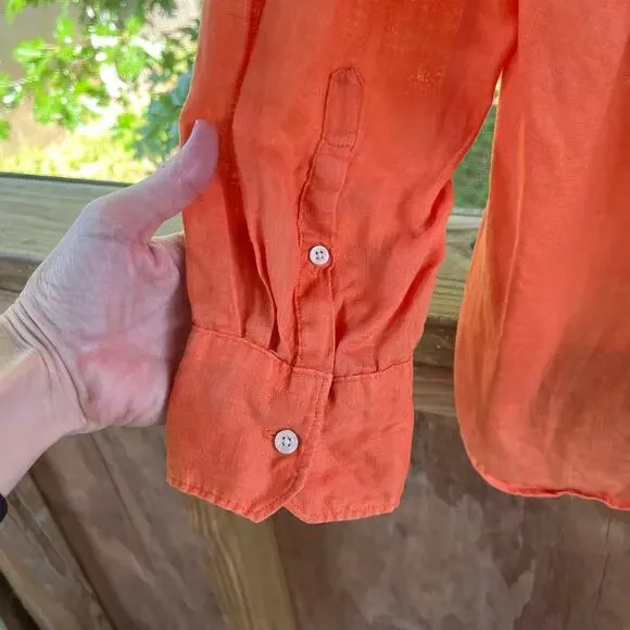 Vince Men's 100% Linen Orange Button Down Shirt Size L - Picture 6 of 9